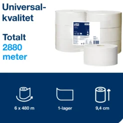 Toalettpapper Tork T1 Universal Jumbo 1-lags, 480m, 6 rl