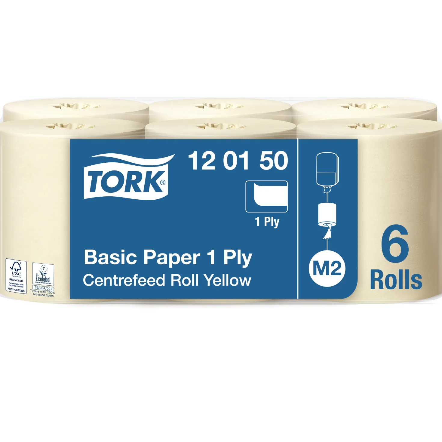 Torkpapper Tork M2 Universal Centralmatat, gul, 300m, 6 rullar