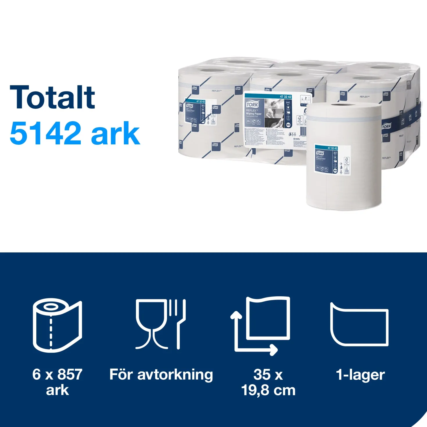 Torkpapper Tork Reflex M4 Centrummatat, 300m, 6 rullar