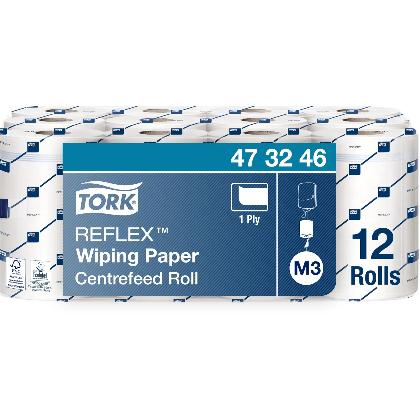 Torkpapper Tork Reflex Mini M3, centrummatat, vit, 12 rullar