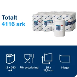 Torkpapper Tork Reflex Mini M3, centrummatat, vit, 12 rullar