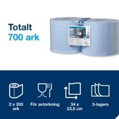 Torkpapper Tork W1/W2 Extra Kraftigt, blå, 119m, 2 rl/fp