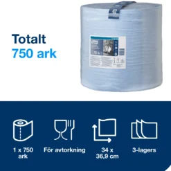 Torkpapper Tork W1/W2 Extra Kraftigt, blå, 3-lager, 255m