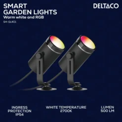 Trädgårdsbelysning Deltaco SMART HOME SH-GLK01, 2 lampor, RGB + 2700K