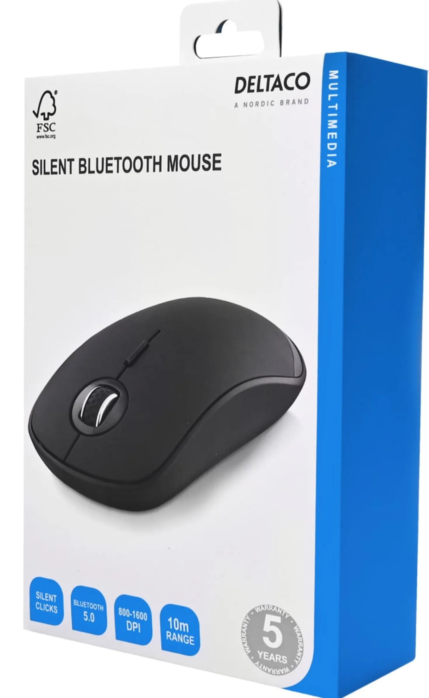 Trådlös Mus Deltaco Bluetooth Tyst, 800-1600 DPI, 60g