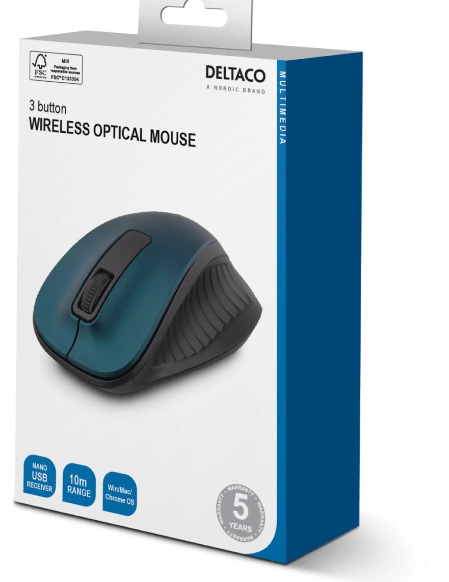 Trådlös Mus Deltaco Optisk, 1200 DPI, blå, 2.4GHz