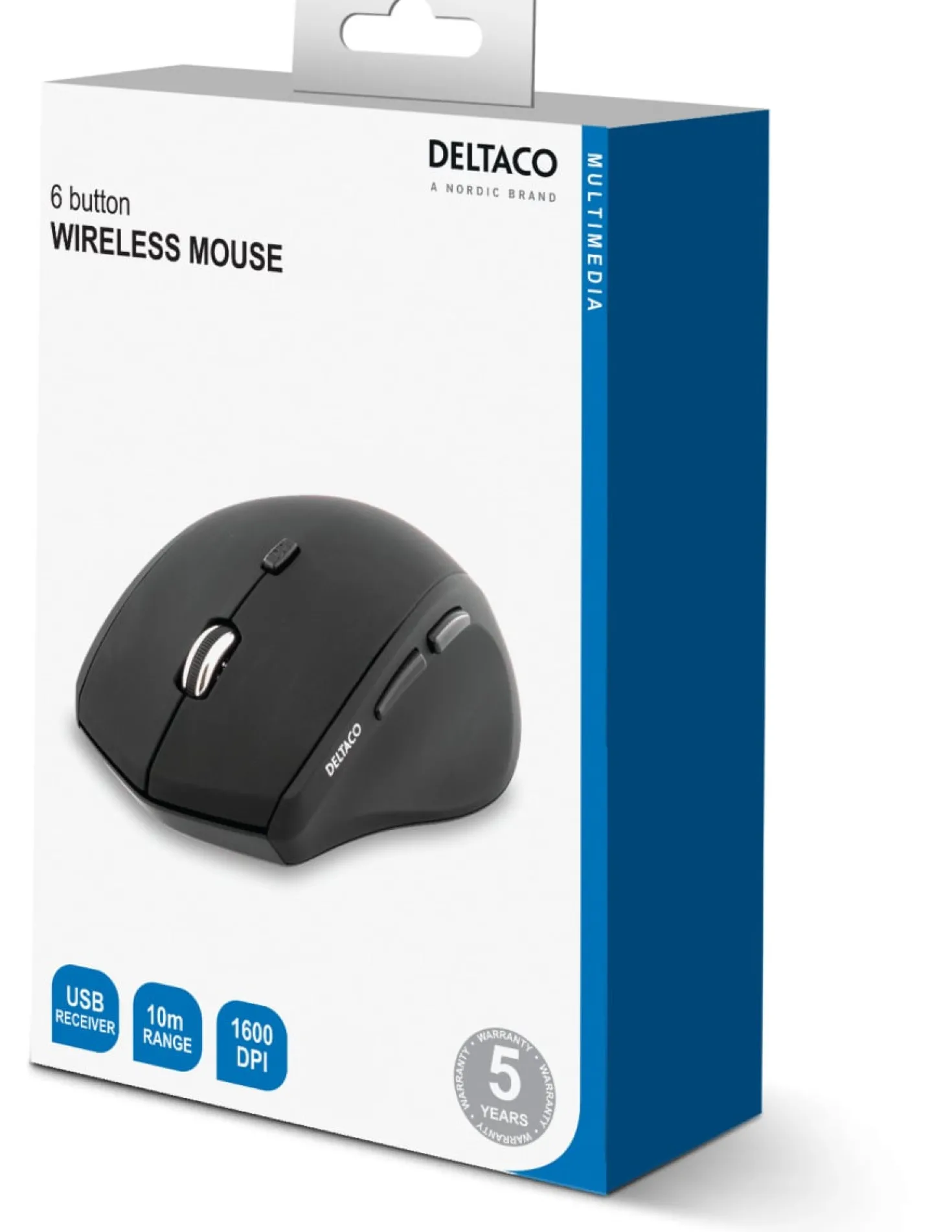 Trådlös mus Deltaco Optisk, 1600 DPI, nano USB-mottagare, svart