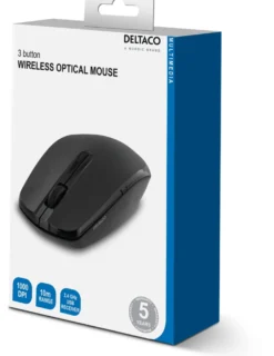 Trådlös Mus Deltaco Optisk, 1000 DPI, USB nano-mottagare, svart