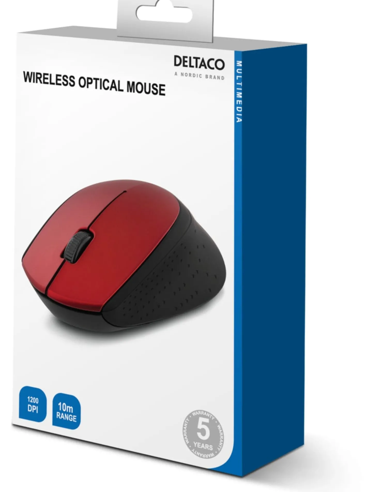 Trådlös Mus Deltaco Optisk 2.4GHz, röd, 1200 DPI, 3 knappar