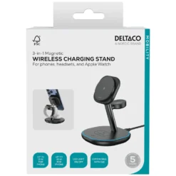Trådlöst laddningsställ Deltaco 3-i-1 magnetiskt, iPhone, svart