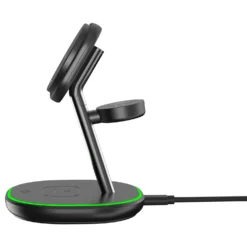 Trådlöst laddningsställ Deltaco 3-i-1 magnetiskt, iPhone, svart