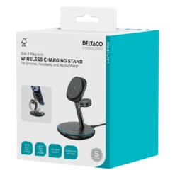 Trådlöst laddningsställ Deltaco 3-i-1 magnetiskt, iPhone, svart