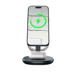 Trådlöst laddningsställ Deltaco 3-i-1 magnetiskt, iPhone, svart