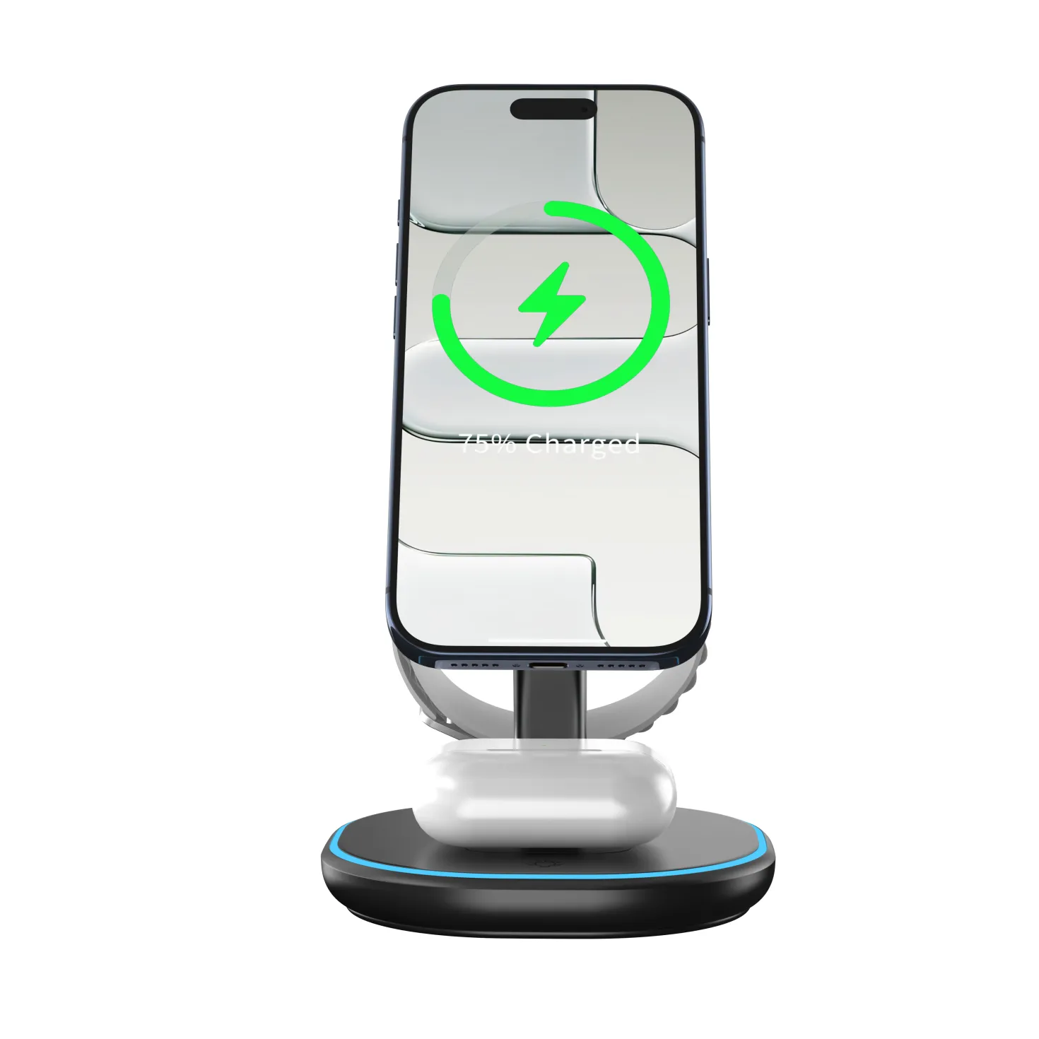 Trådlöst laddningsställ Deltaco 3-i-1 magnetiskt, iPhone, svart
