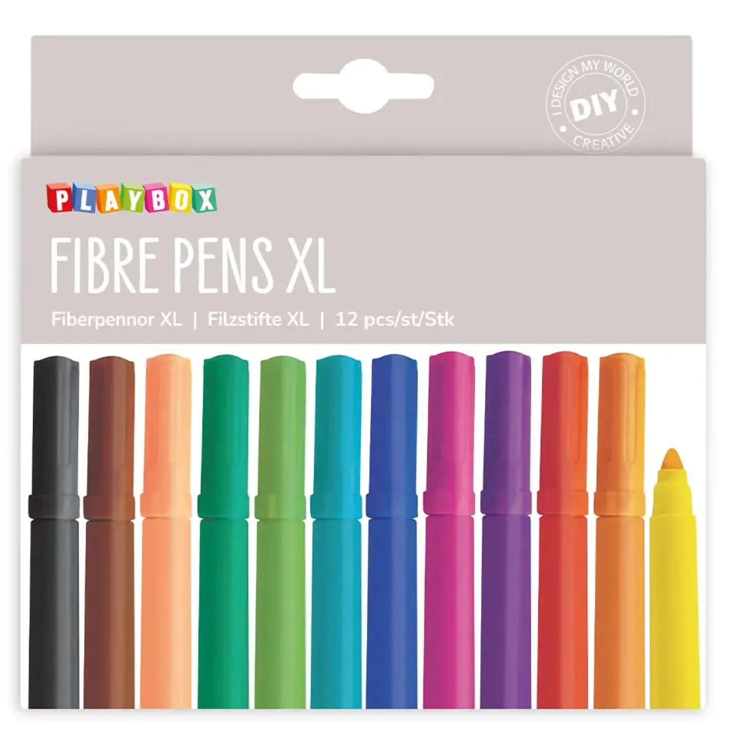 Tuschpenna Playbox Tjock, 12 färger, ventilerad kork