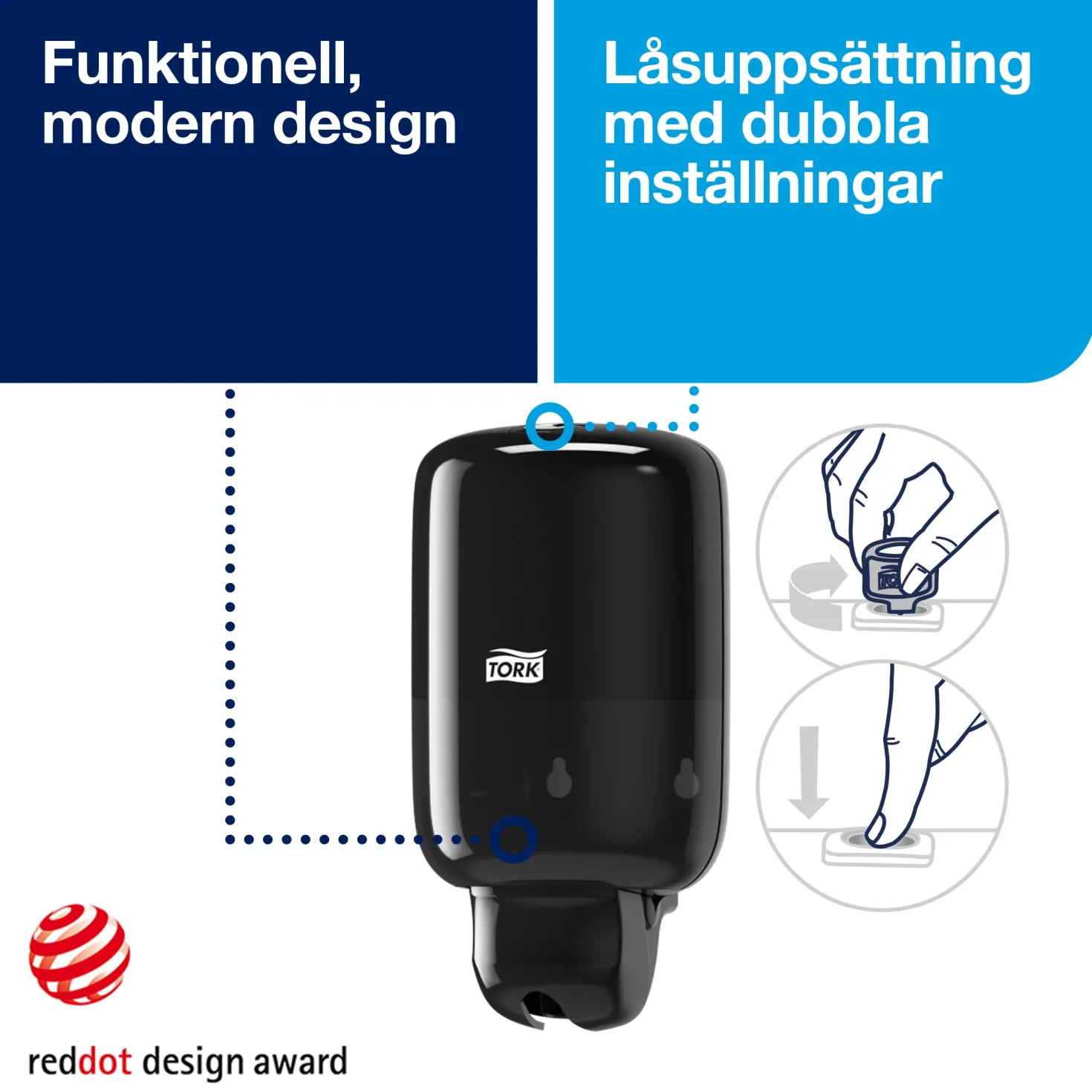 Tvåldispenser Tork Mini S2, flytande tvål, svart