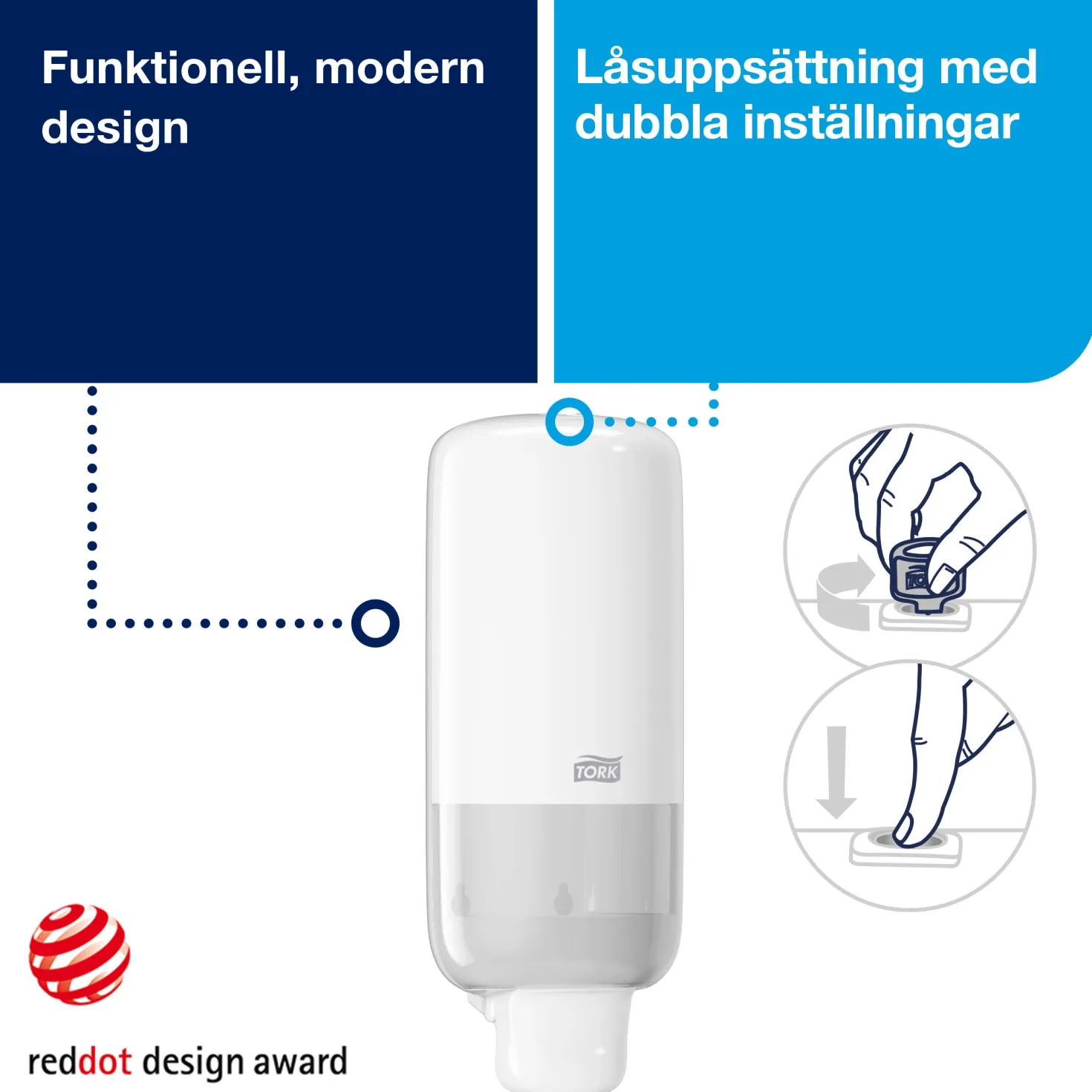 Tvåldispenser Tork S4 Elevation, beröringsfri, vit, 1000 ml