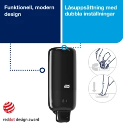 Tvåldispenser Tork S4 Svart, skumtvål och handdesinfektion, 2500 doser