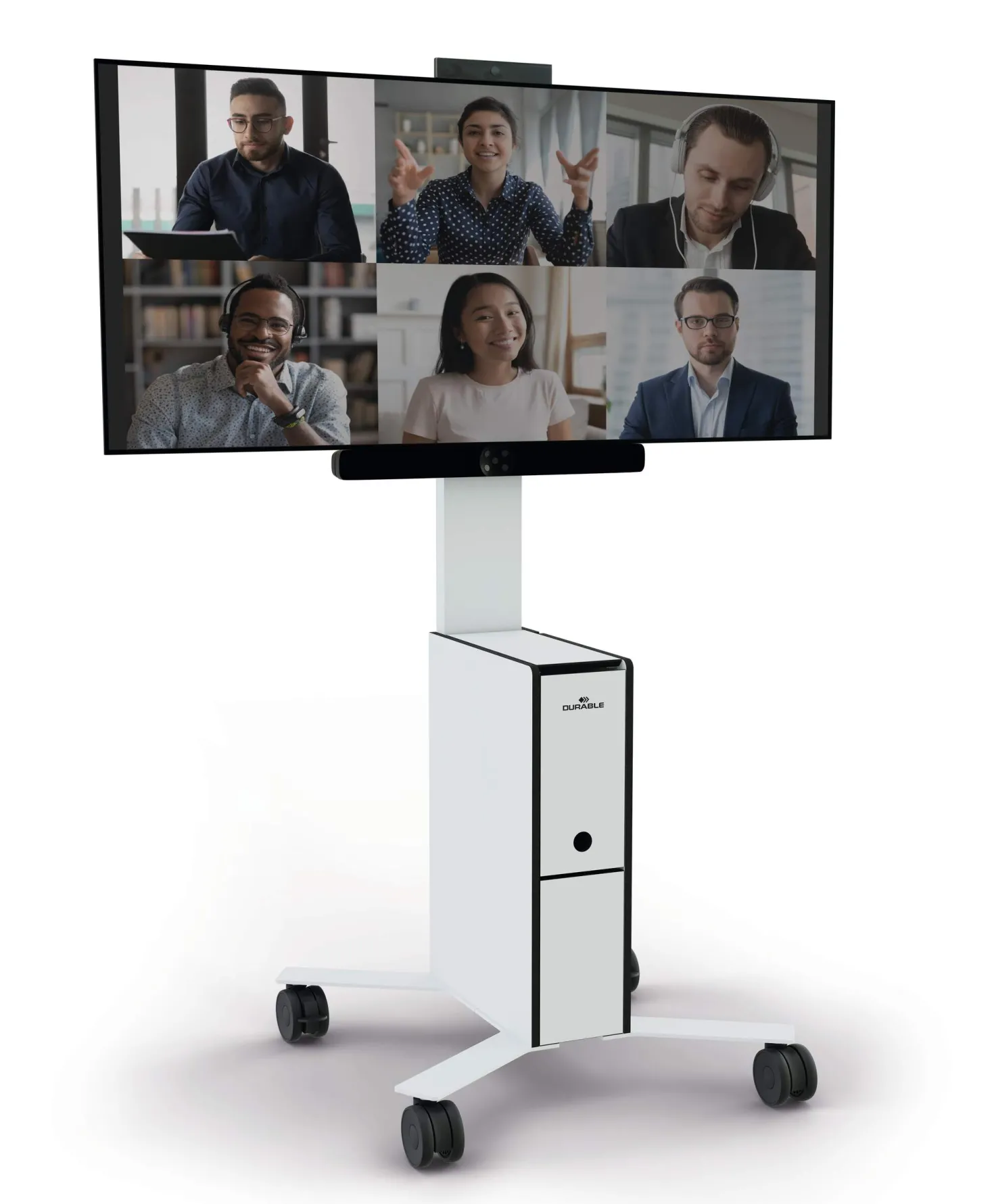 TV-stativ Durable COWORKSATION® på hjul, VESA-fäste, förvaringslåda