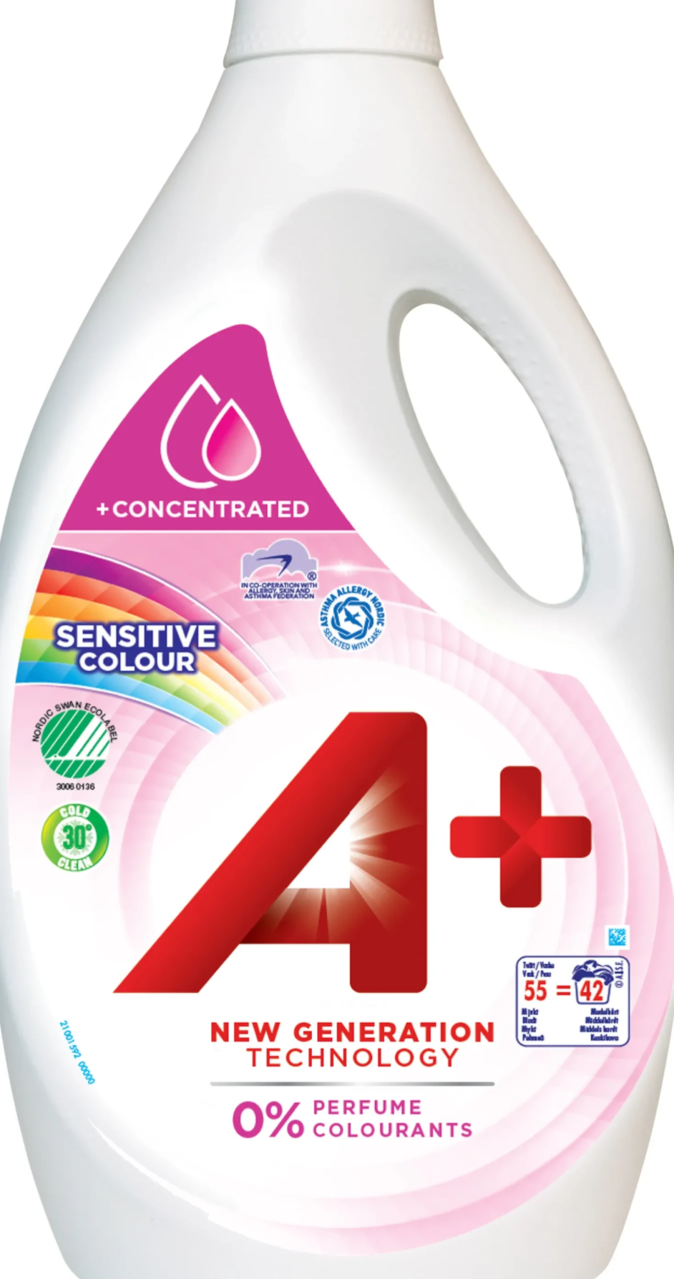 Tvättmedel A+ Sensitive Parfymfri, flytande, 2,2L