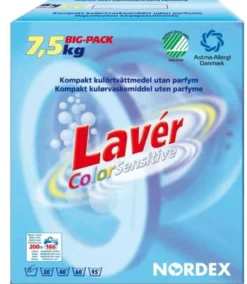 Tvättmedel Laver Color Sensitive Parfymfritt, 7,5 kg, 212 tvättar