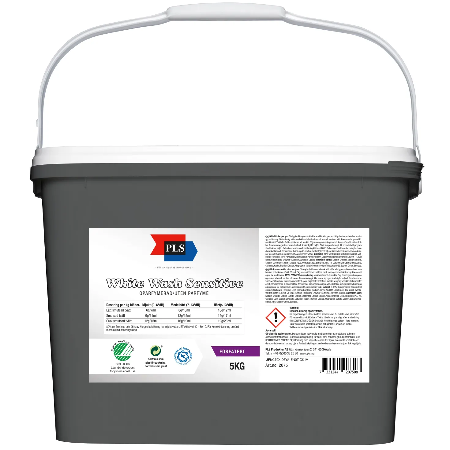 Tvättmedel PLS Allergi Vit, oparfymerat, 5 kg