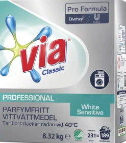 Tvättmedel Via Sensitive Oparfymerad, färgtvätt, 8,32 kg