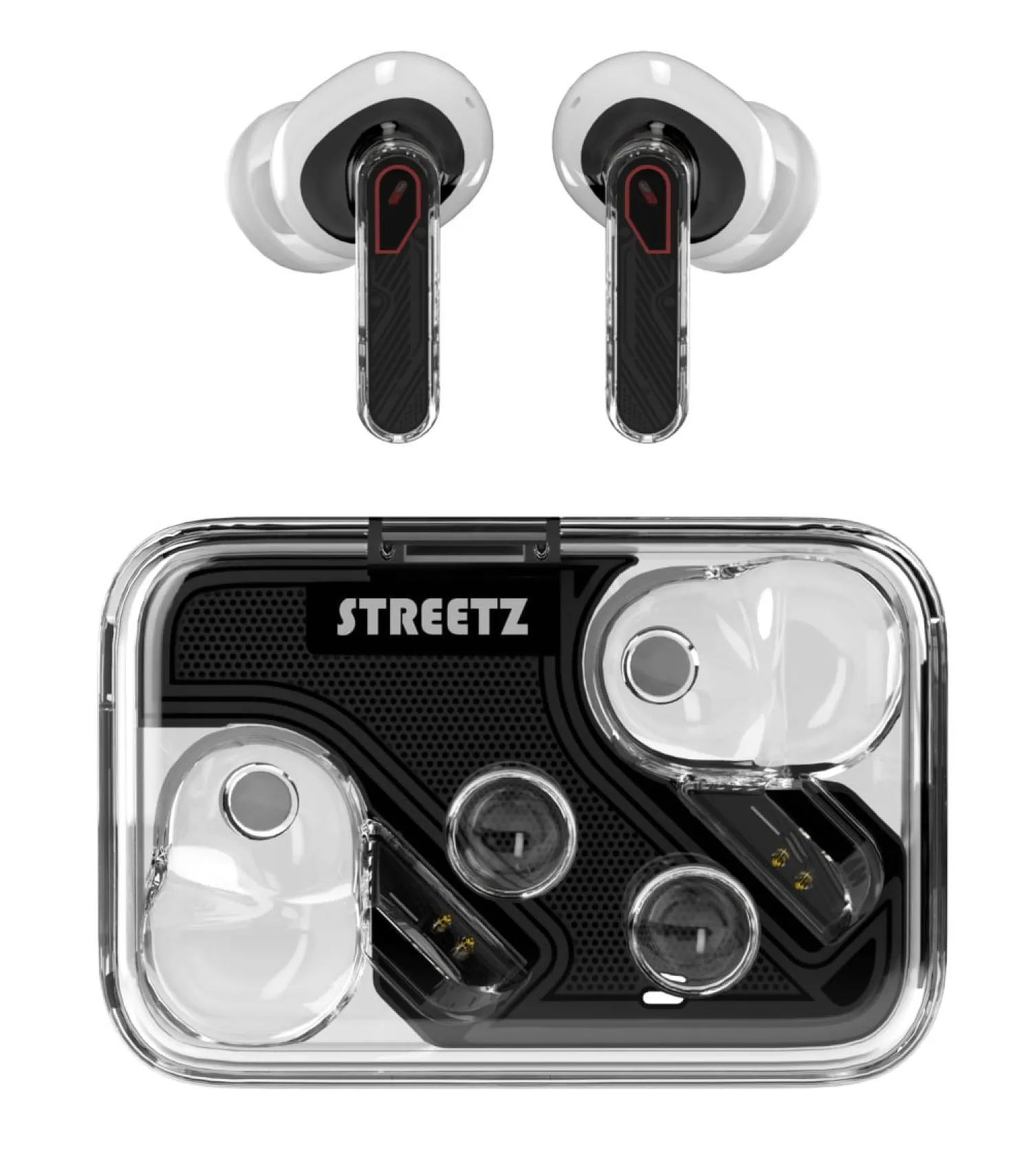 TWS-hörlurar Streetz T250 ENC, Bluetooth 5.2, transparent svart