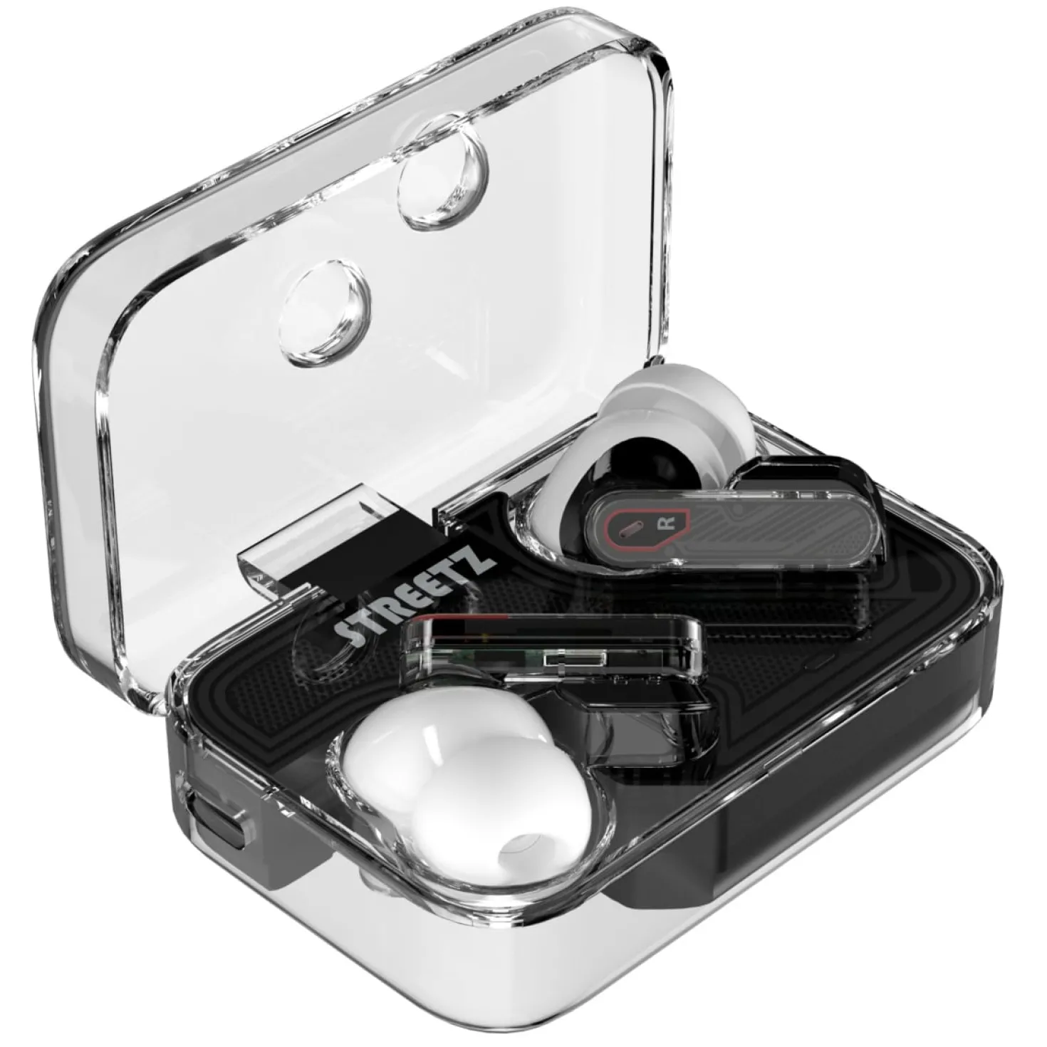 TWS-hörlurar Streetz T250 ENC, Bluetooth 5.2, transparent svart