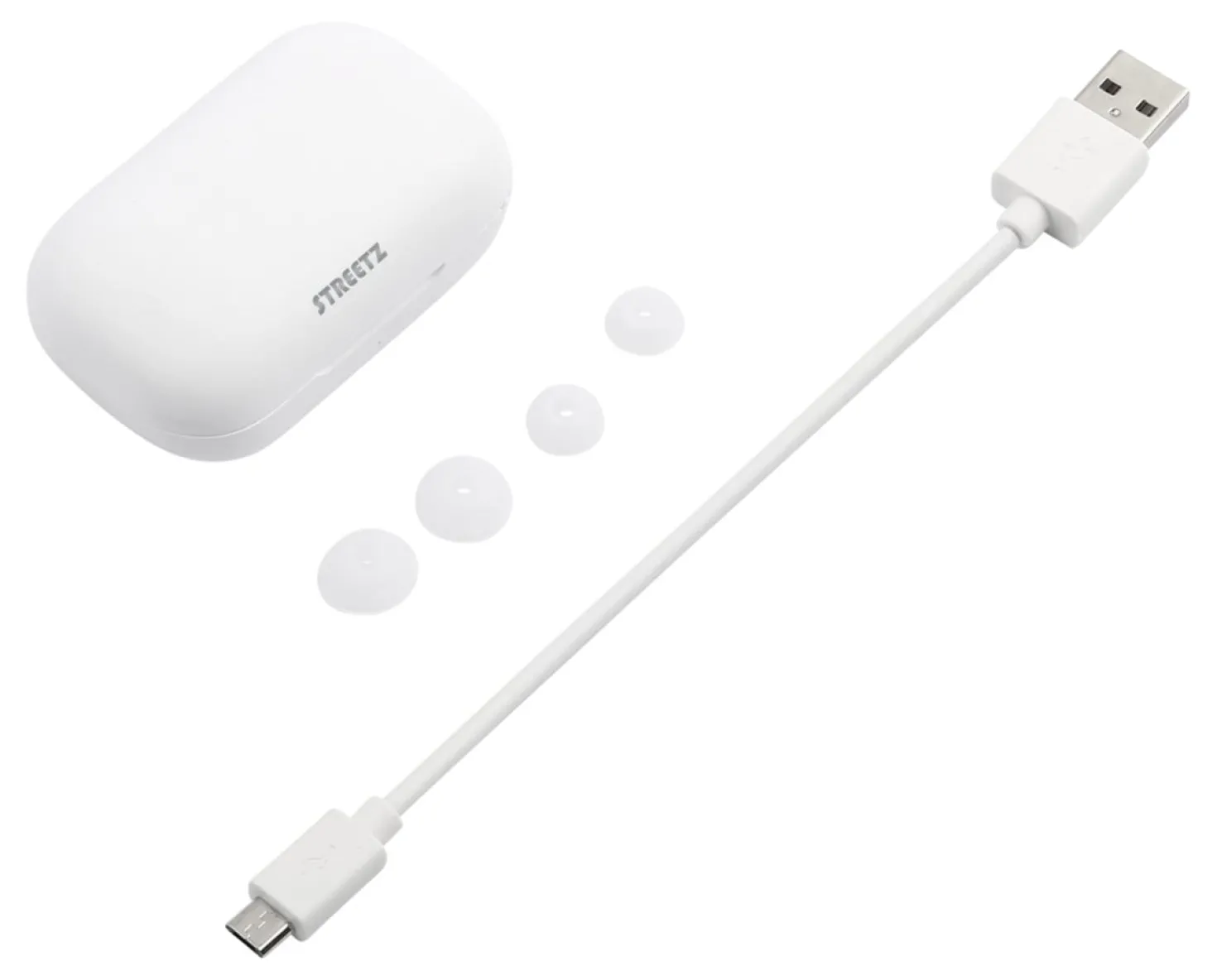 TWS In-ear Hörlurar Streetz T210, vit, laddningsfodral