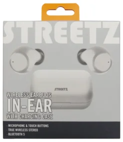 TWS In-ear Hörlurar Streetz T210, vit, laddningsfodral