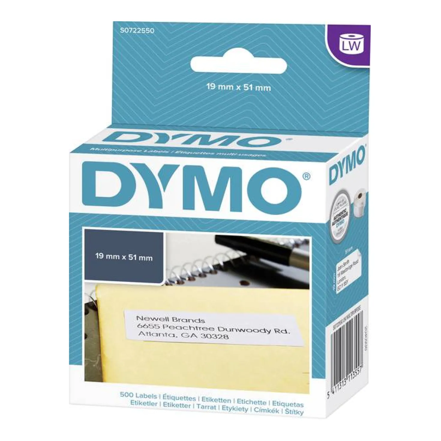 Universaletikett Dymo LW Avtagbar, 19x51 mm, vit, 500 st