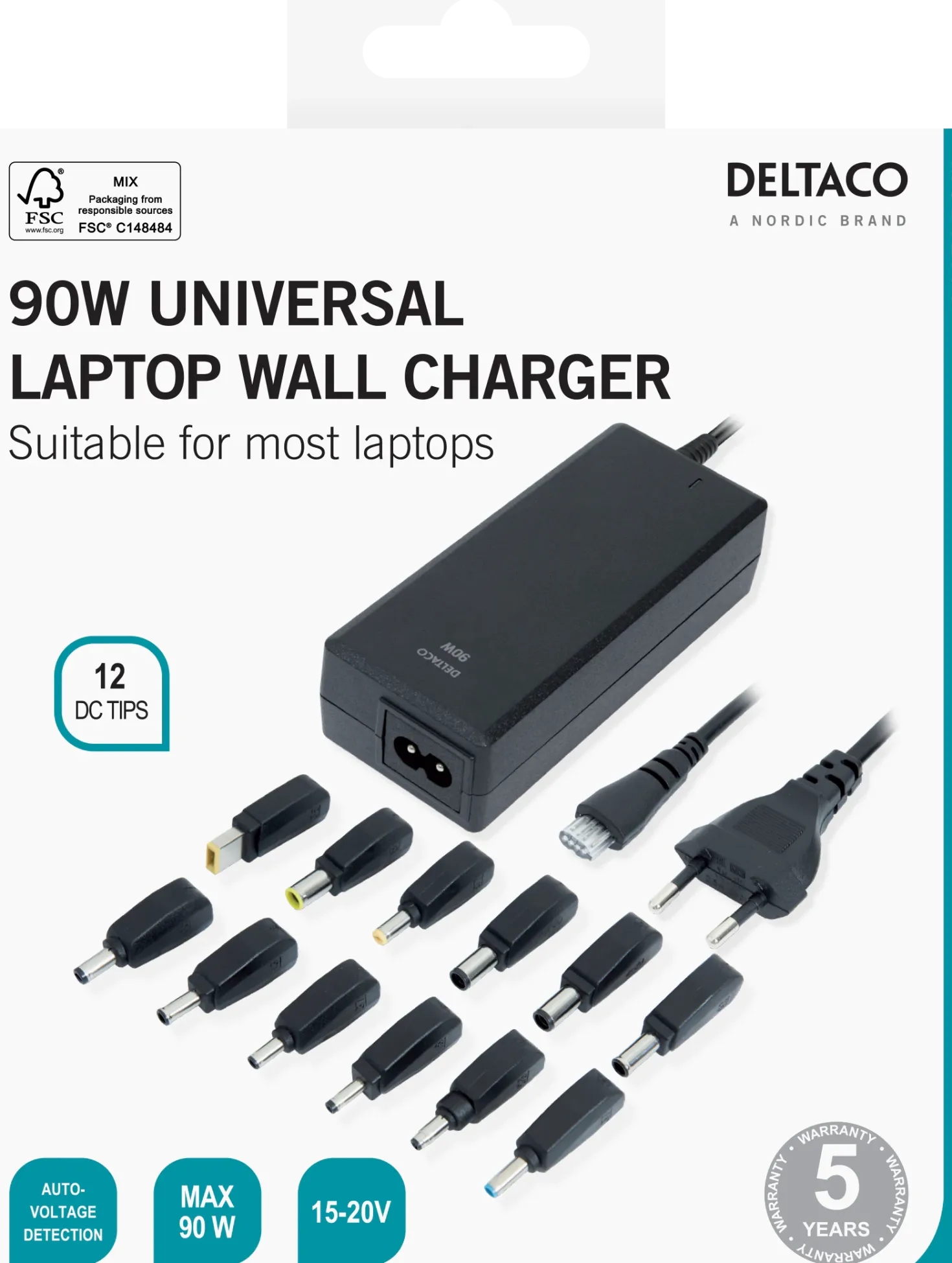Universalladdare Deltaco laptop 15-20 V, 6 A, 90 W