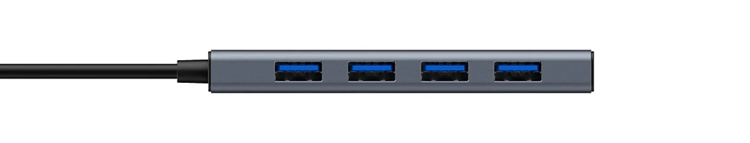 USB-A Hub Deltaco 4-port, 5 Gbps, aluminium, grå