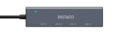 USB-A Hub Deltaco 4-port, 5 Gbps, aluminium, grå