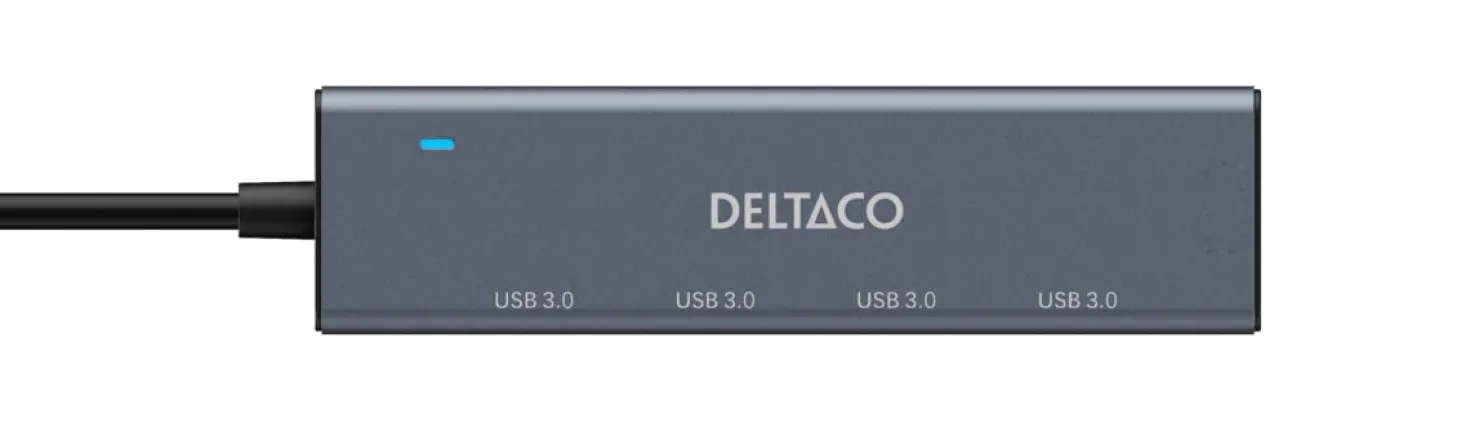 USB-A Hub Deltaco 4-port, 5 Gbps, aluminium, grå
