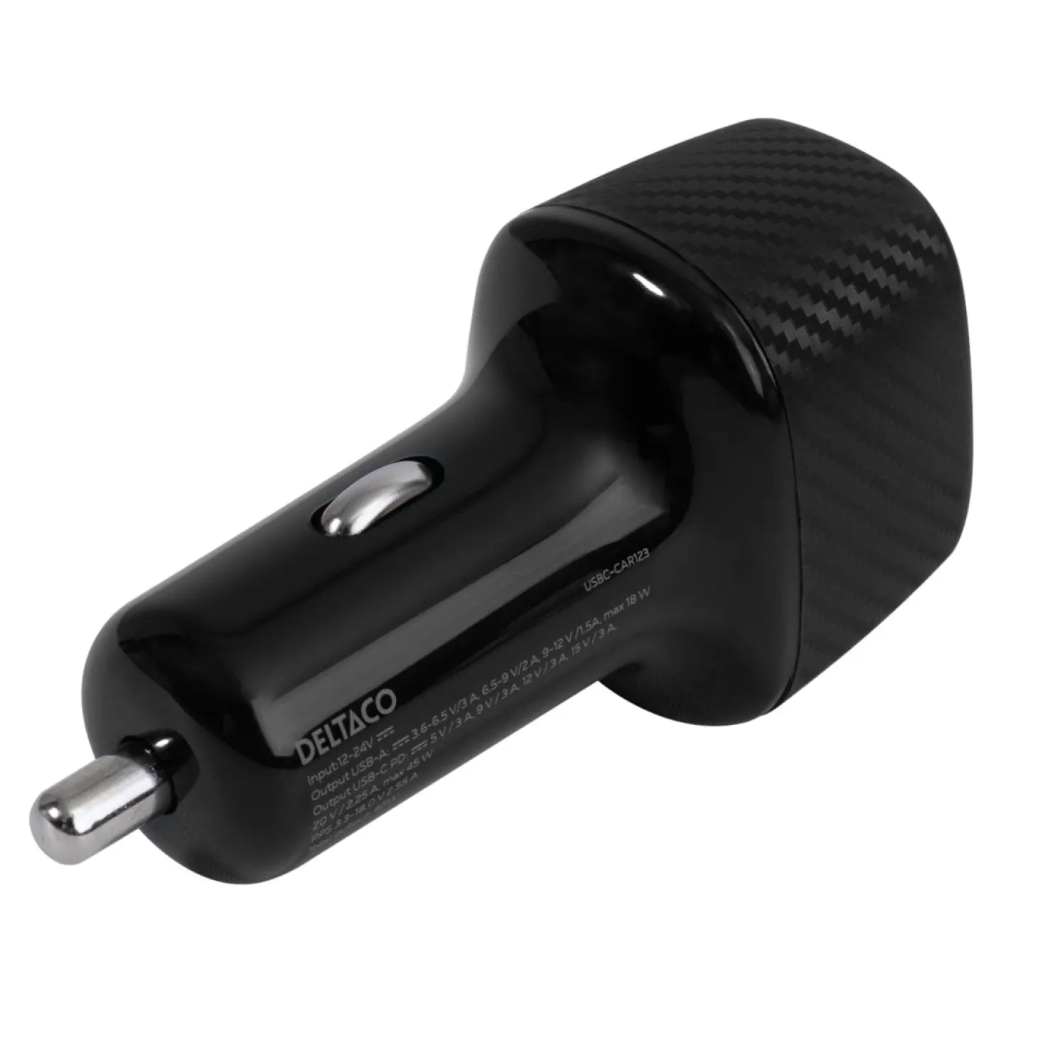 USB Billaddare Deltaco, USB-C PD 45W, USB-A 18W, 63W total