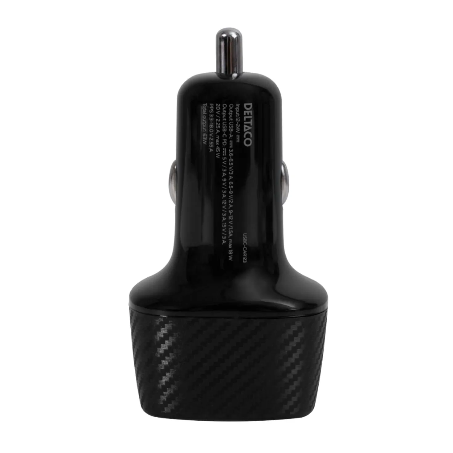 USB Billaddare Deltaco, USB-C PD 45W, USB-A 18W, 63W total