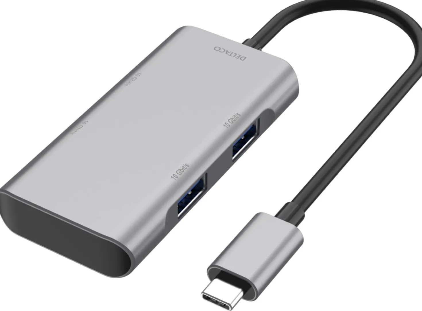 USB-C Hubb Deltaco 4-portars, 10 Gbit/s, rymdgrå