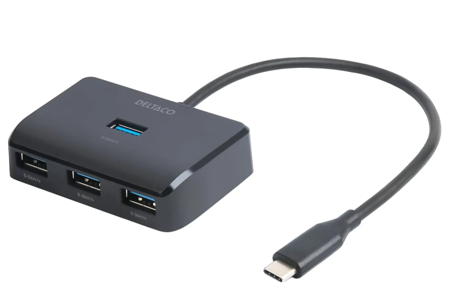 USB-C Hubb Deltaco 4x USB-A, 5 Gbps, svart