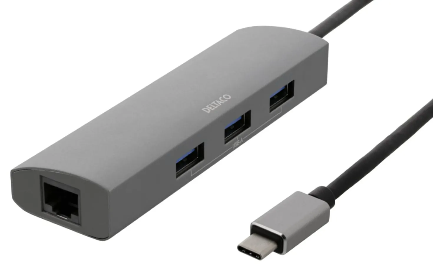 USB-C Hub Deltaco med RJ45 Nätverksadapter, 3x USB-A, 5 Gbit/s