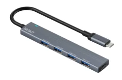 USB-C Hub Deltaco 4-port, 5 Gbps, aluminium, grå