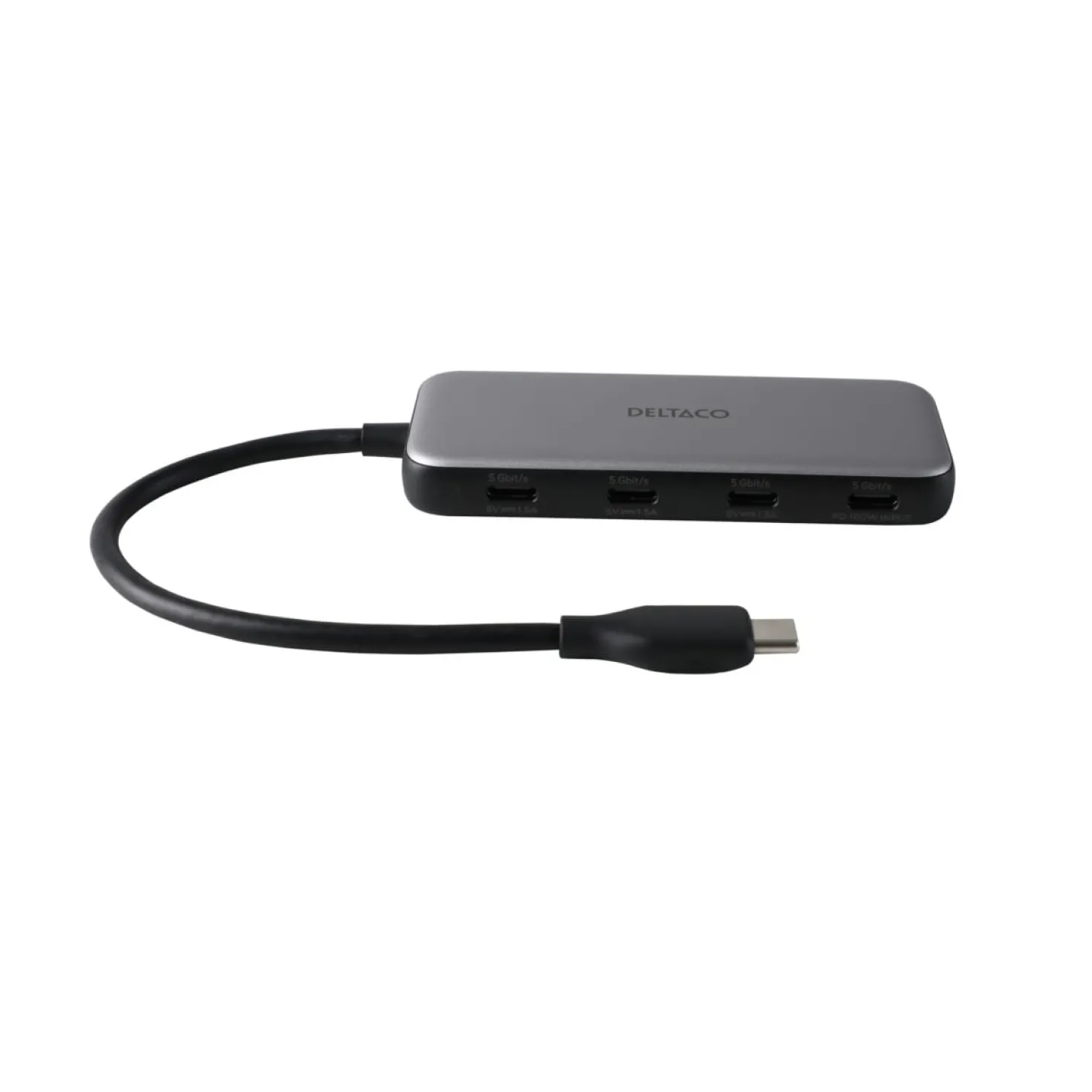 USB-C Hub Deltaco 4-port, 5 Gbps, Power Delivery 100 W