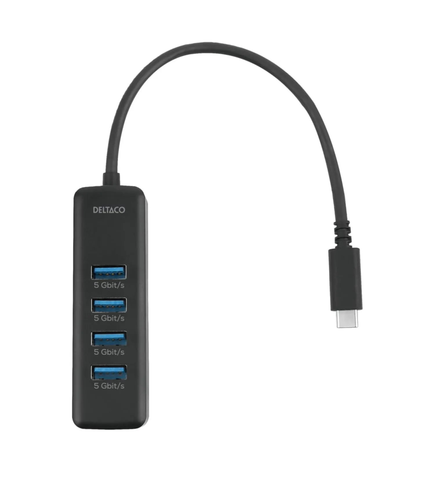 USB-C Hub Deltaco 4x USB-A, 5 Gbps, svart