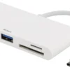 USB-C Hub Deltaco, 3x USB-A, SD/microSD-läsare, 5 Gbps, vit