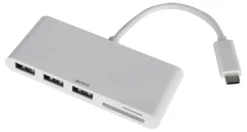 USB-C Hub Deltaco, 3x USB-A, SD/microSD-läsare, 5 Gbps, vit
