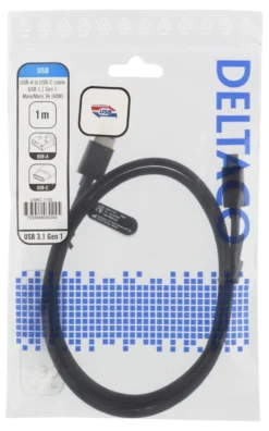 USB-C kabel Deltaco flätad USB-A till USB-C, 1m, 60W, svart