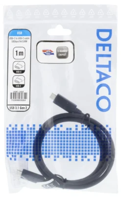 USB-C kabel Deltaco USB 3.1 Gen 2, 10 Gbps, 100W, 1m