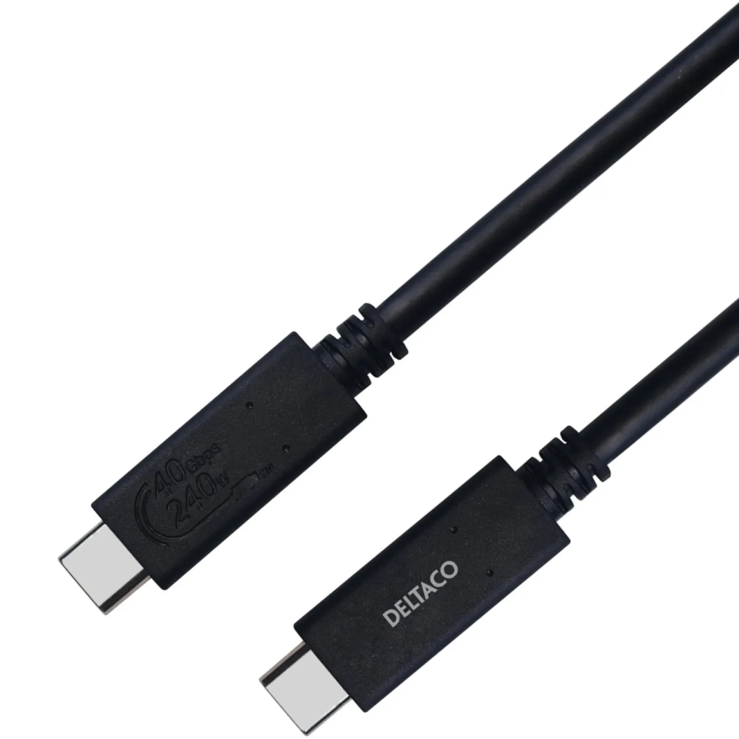 USB-C kabel Deltaco USB4 Gen3, 40 Gbps, 240W, 0,8m svart