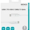 USB-C-kabel Deltaco vit, 2 m, 5 Gbit/s, 5 A